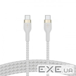 Дата кабель USB-C to USB-C 1.0m BRAIDED SILICONE white Belkin (CAB011BT1MWH)