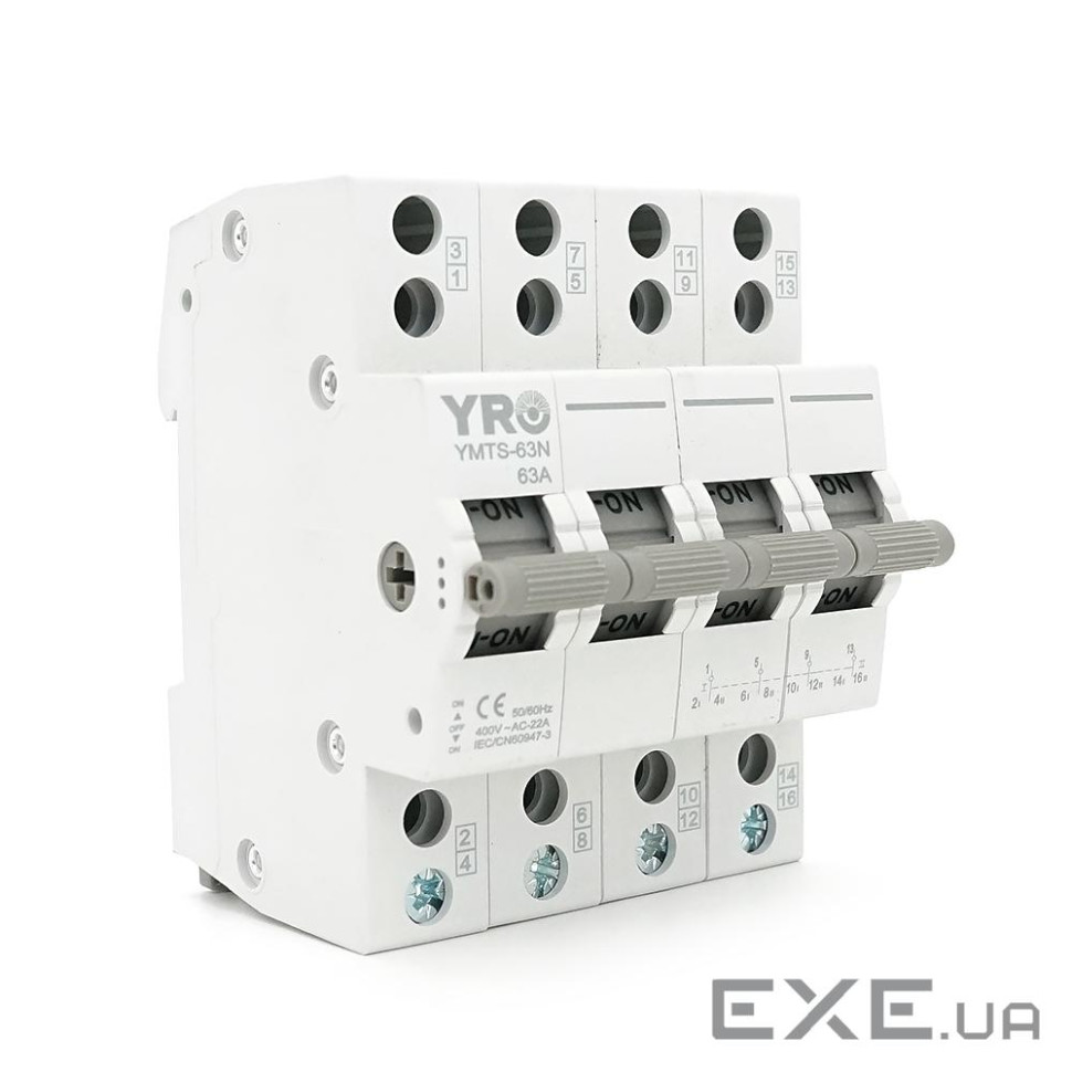 Модульний перекидний автомат трипозиційний (перекидний автомат) YRO YMTS-63N, 4P 6 (YMTS-63N 4P 63A)