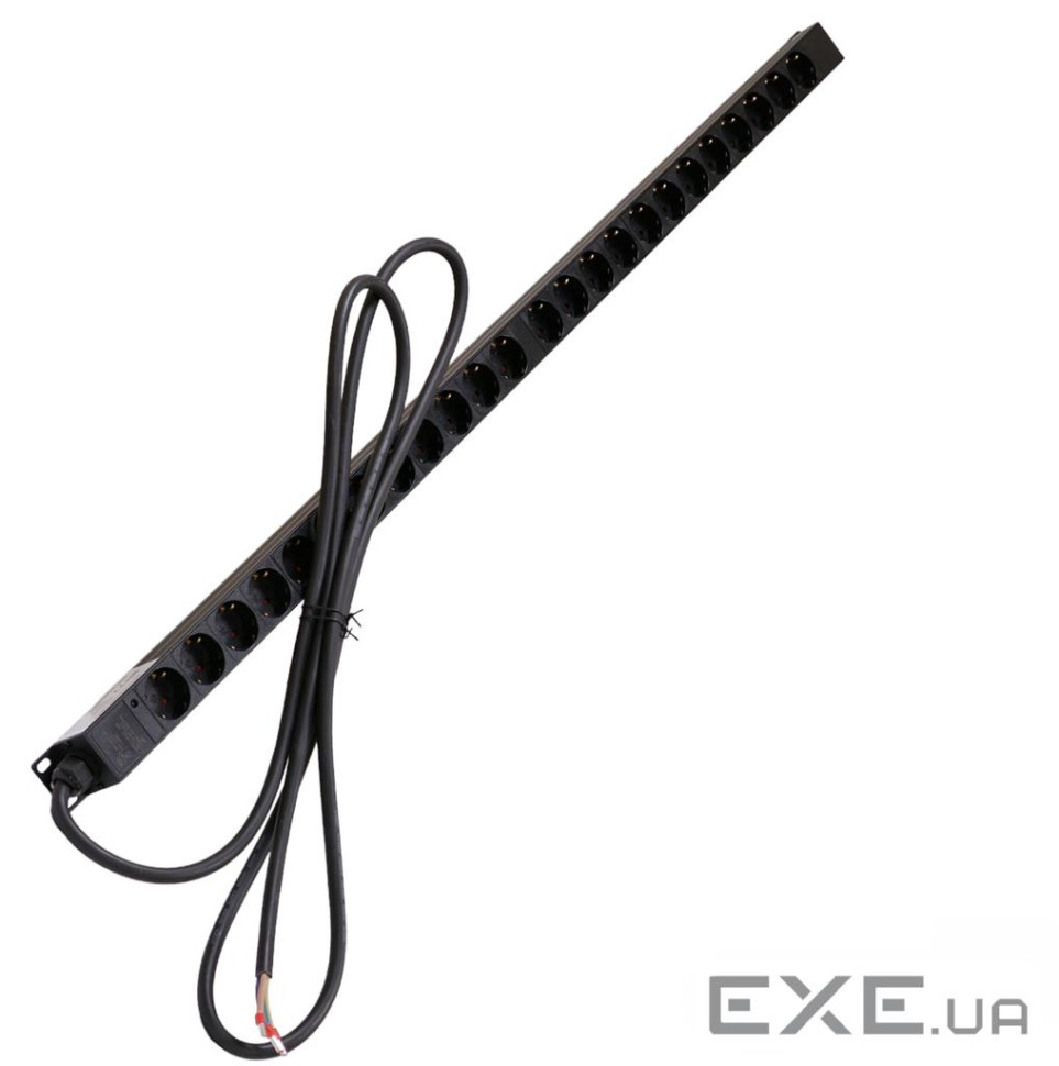 Блок на 24 роз. нім. станд., 16А, з індикат., шнур 3х4 мм2, 3 м, чорний, Kingda (KD-PDU-EU-1U-24P) , Kingda (KD-PDU-EU-1