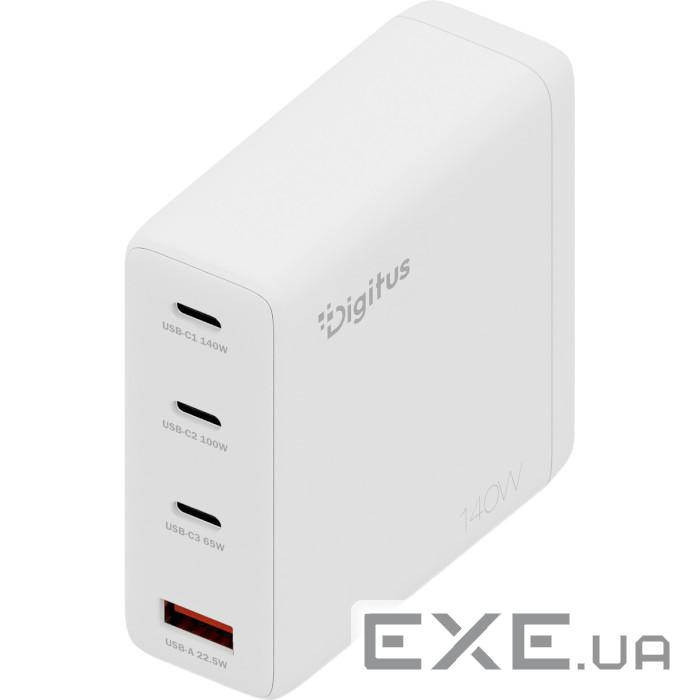 Зарядний пристрій Digitus 3xUSB-C + 1xUSB PD140W GaN white (DA-10305)