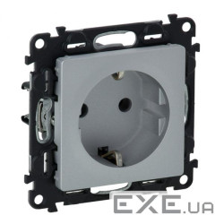 Розетка Legrand Schuko 16А 250В автомат клеми, Алюміній Valena LIFE (753621)