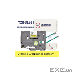 Стрічка для принтера етикеток UKRMARK B-SL-T651P, самоламінуюча, 24мм, black on yellow, ана (900329)