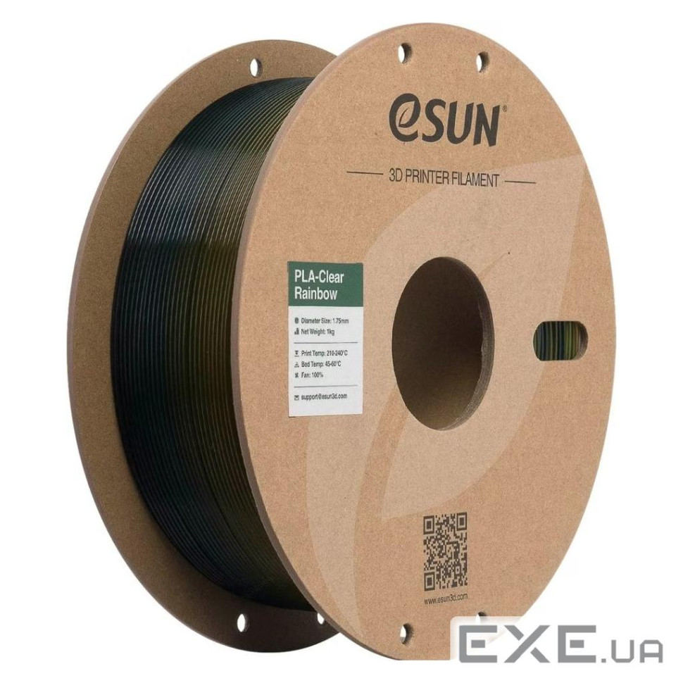 Пластик для 3D-принтера eSUN PLA Clear Rainbow 1,75mm 1kg Transl YEL GRN BLUE (PLA-CLRB175T-YGU1P1)