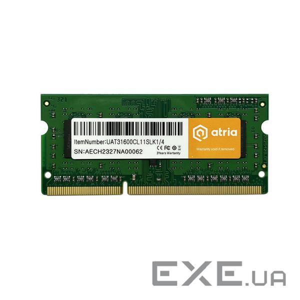 Модуль пам'яті 4Gb DDR3 1600MHz sodimm 1.35V ATRIA UAT31600CL11SLK1/4
