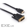 Кабель мультимедійний HDMI M to DVI M 3.0m 24+1pin Vinga (VCPHDMIDVI3)