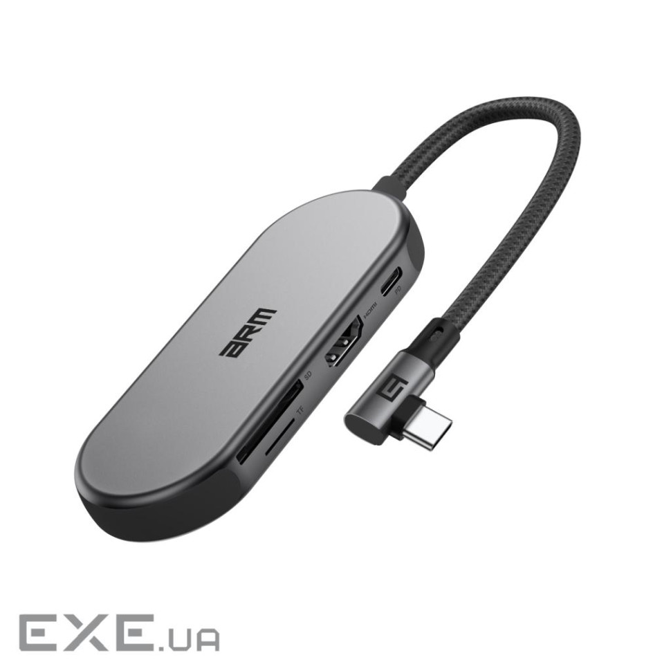 Концентратор Armorstandart Angle USB-C to HDMI 4K, RJ45, PD, 2USB, SD, microSD Grey (ARM86022)