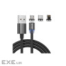 Дата кабель USB 2.0 AM to Lightning + Micro 5P + Type-C magnetic black Denmen (DN-D09E-BK)