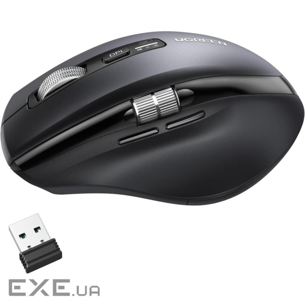 Мишка UGREEN 2.4GHz&BT M751 Ergonomic Contoured-Shape, бездротова, 5000dpi., 5кн., Чорна (45792)