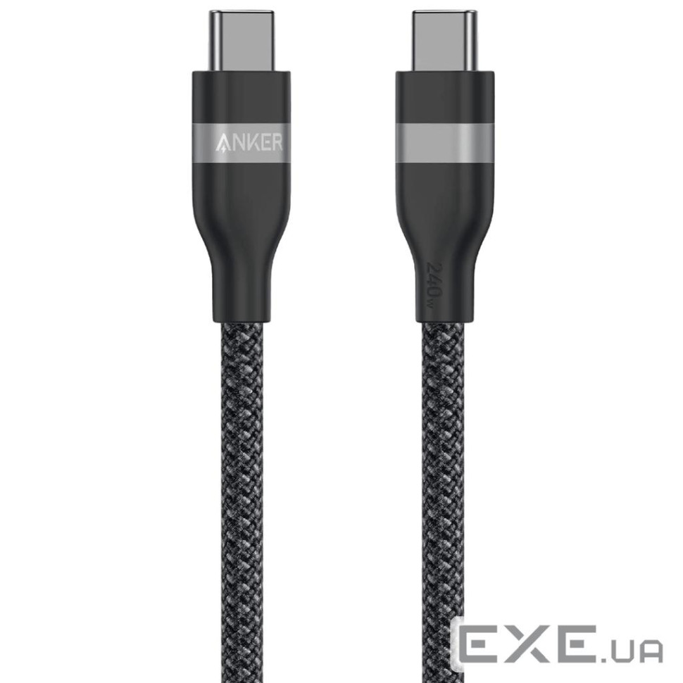 кабель ANKER USB-C to USB-C - 1.8m 240W Upcycled-Braided (Чорний) (A82E2H12)