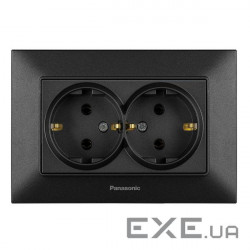Розетка Panasonic Arkedia Slim подвійна із заземленням, чорна (WNTC02052BL-UA)