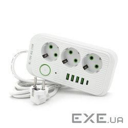 Фільтр мережі F09U, 3 розетки EU + 4 USB + 1PD, кнопка включення з індикатором, 2 м, 3х (F09U-White) (F09U-White)
