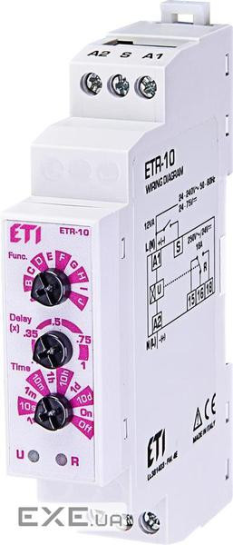 Багатофункціональне реле часу ETI, ETR-10 24-240V AC/24-75V DC (1x16A, AC1) (2472200) ETI, ETR-10 24-240V AC/24-75V DC (