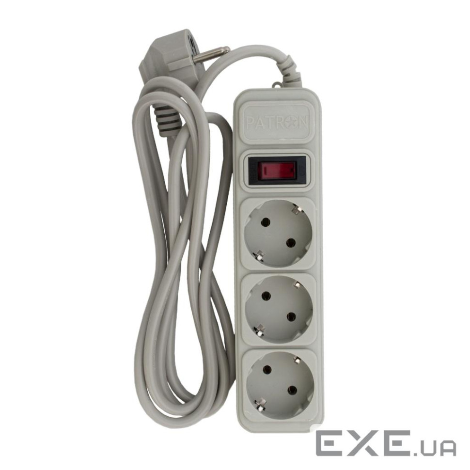 Фільтр мережевий 1.8 м, Patron, Beige, 3 розетки, 10А, до 2.5 кВт, вимикач, зазем (SP-1035-GR 1,8м) )
