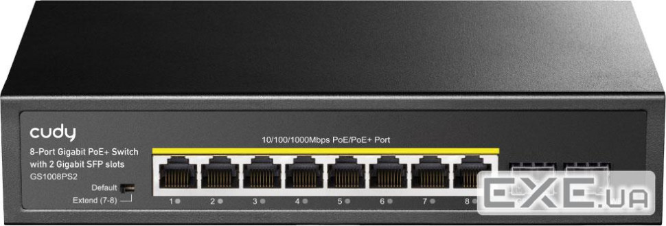 Комутатори Cudy GS1008PS2, 8-Port Gigabit PoE+ Switch with 2 Gigabit SFP slot 120W (GS1008PS2_EU)