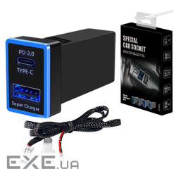 АЗУ врізне 60W-D01T03-С, PD+QC, Type-C: 30W, USB: 30W, LED підсвічування, комплект дротів з роз&apos &apos