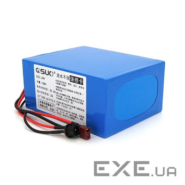 Акумуляторна батарея літієва QiSuo 24V 18A з елементами Li-ion 18650, DC: 5.5x2.1мама + ро (QS-2418) (QS-2418)