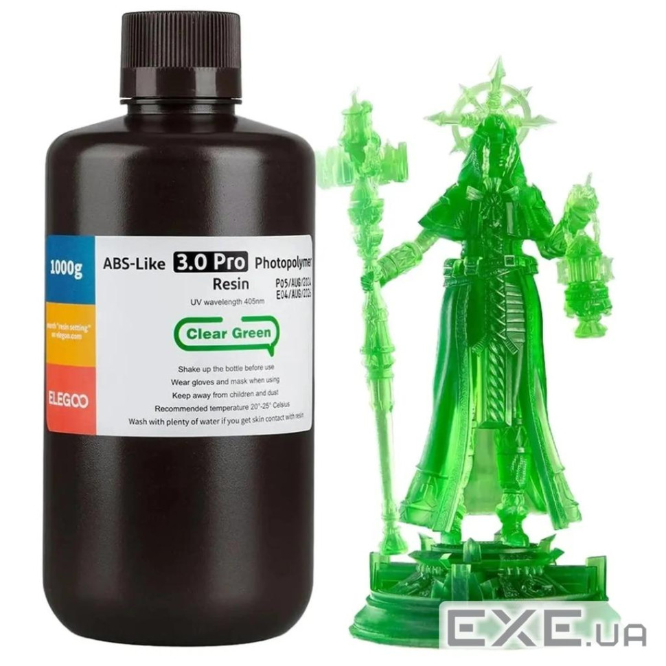 Фотополімерна смола ELEGOO Resin, ABS-like 3.0 pro 1кг, transparent green (50.103.0254)