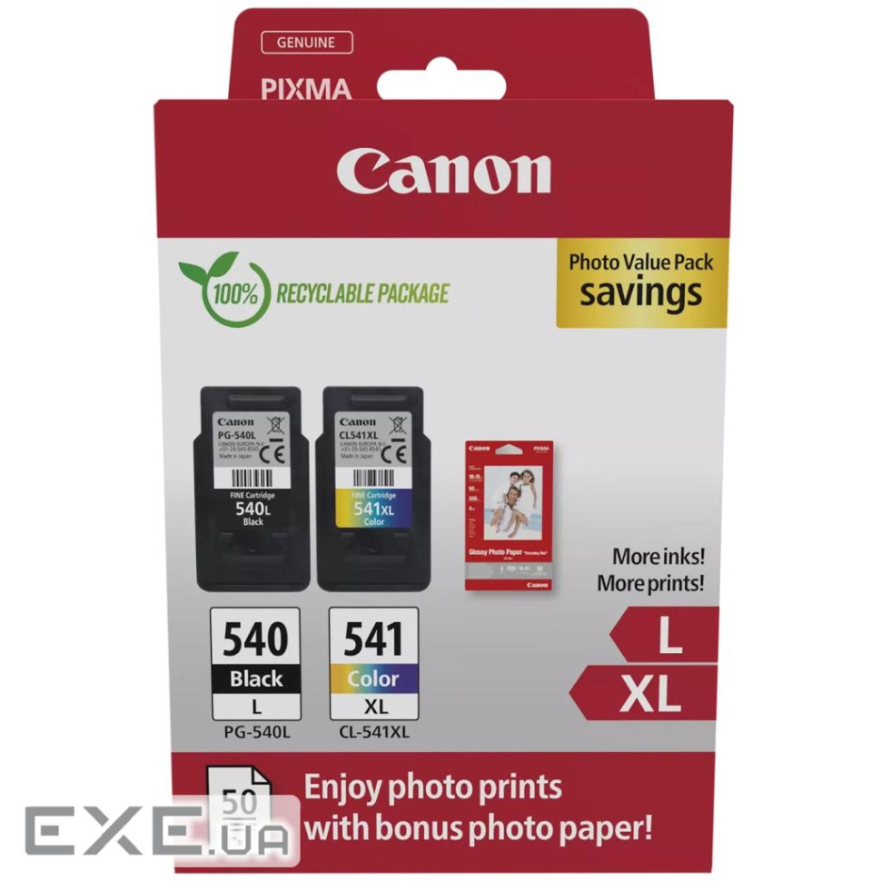 Картридж Canon PG-540 Multipack PG-540L/CL541XL BK, Color +Glossy Photo Paper (5224B012)