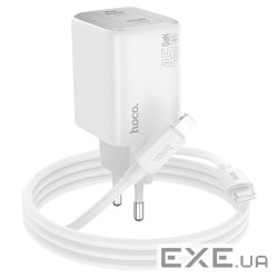 Набір СЗУ HOCO N42 + кабель Lighting, 2xUSB-C, PD45W, кабель 1м, White, Box (HOCO N42 / LW)
