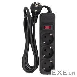 Фільтр мережевий 1.8 м, Patron, Black, 3 розетки, 10А, до 2.5 кВт, вимикач, заземле (EXT-PN-SP-1032) (EXT-PN-SP-1032)