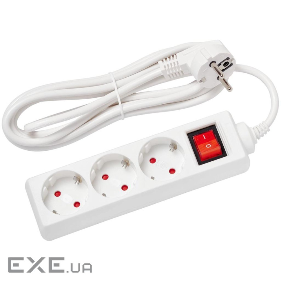 Мережевий подовжувач Delux G3JS 3м 3 роз. з заземленням та вимикачем white (90021624)