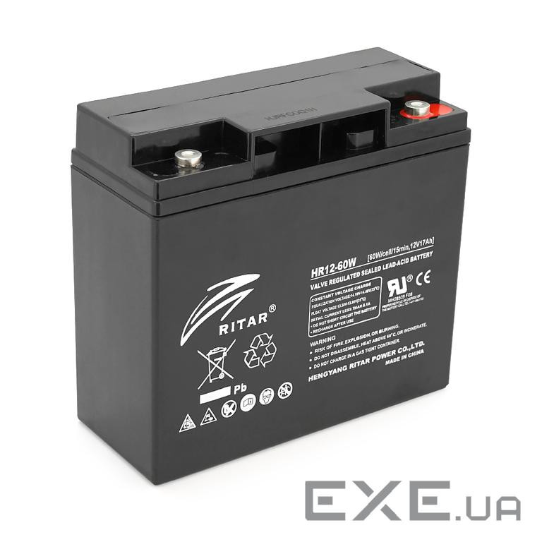 Акумуляторна батарея AGM RITAR HR12-60W, Black Case, 12V 17.0Ah (181 х 77 х 167 (167 ) 4. (HR1260B)