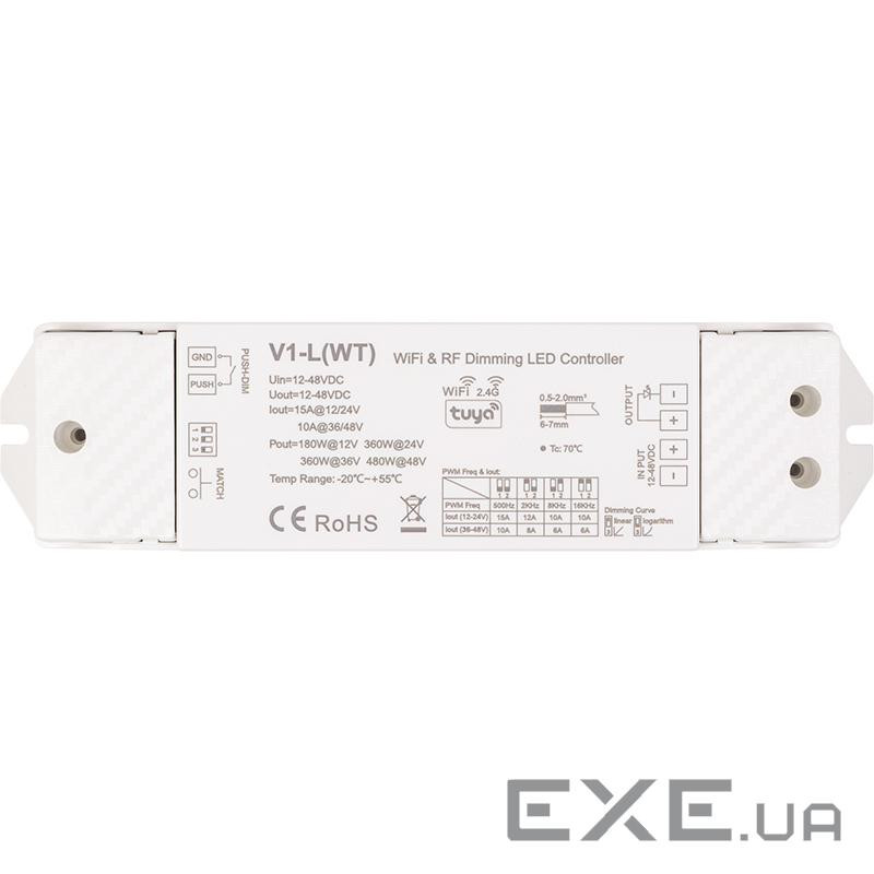 V1-L(WT) контролер для світлодіодних стрічок, 12-48V, 1x15A, Push-Dimm, Tuya, Wi-Fi (HS084646)