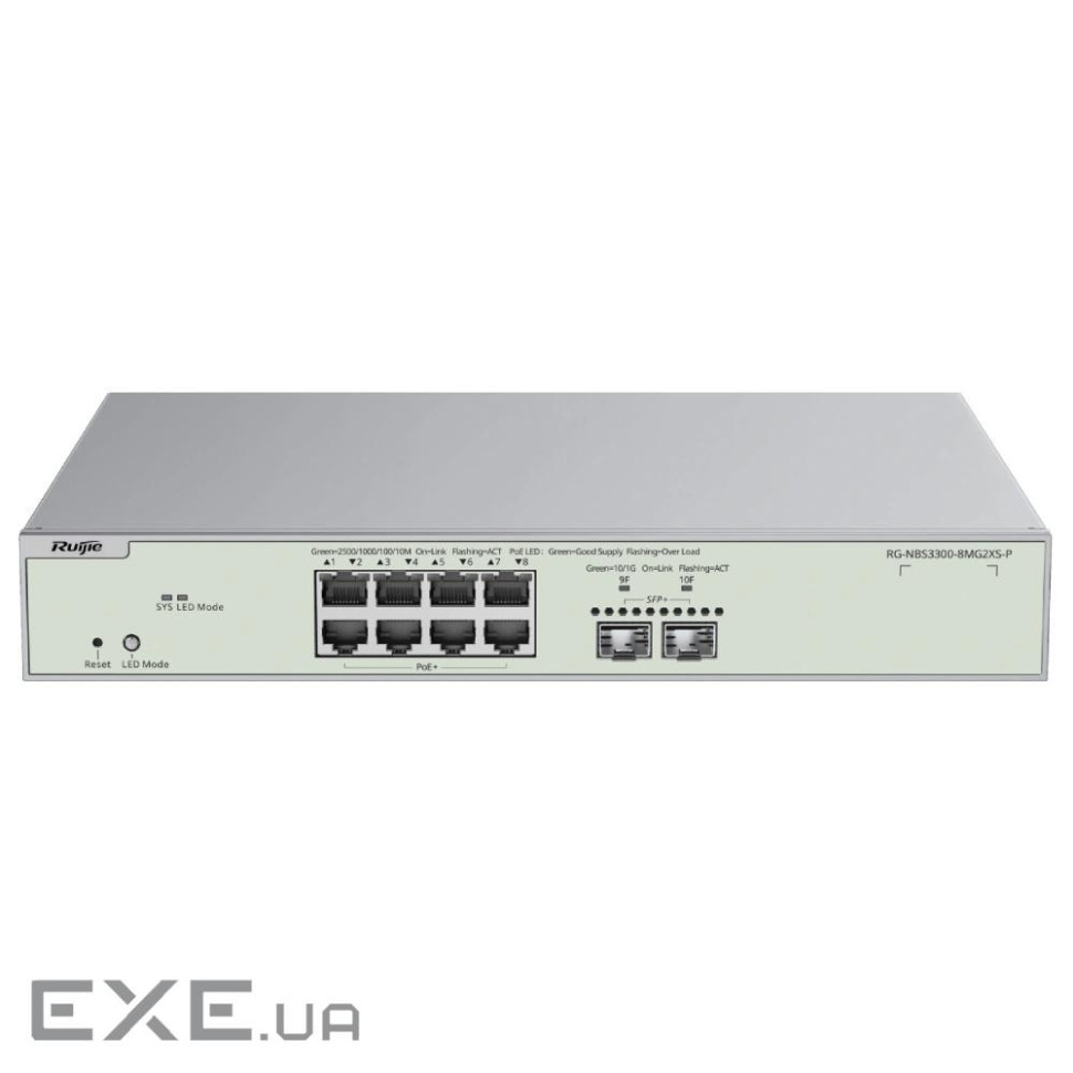 Коммутатор 8 портов управляемый Ruijie RG-NBS3300-8MG2XS-P PoE