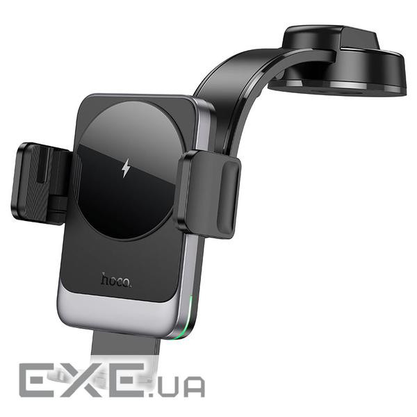 Автоутримувач HOCO HW14+ Wireless Charging 15W, кріплення на торпеду, затискач 55-90мм, Black, Box , Black, Box
