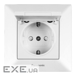 Розетка Panasonic Arkedia Slim із заземленням, із захисними шторками, з кришкою, біла (WNTC02102WH-UA)