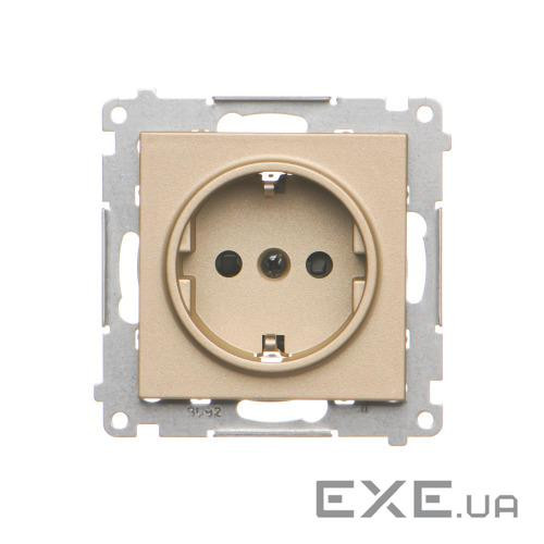 Розетка електрична Simon55 з замл. SCHUKO зі шторками, шампань матовий (TGSZ1CZ.01/144)
