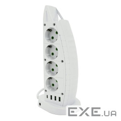 Мережевий фільтр F14, 8 розеток EU+3 USB+Type-C, кнопка включення з індикатором, 2 м, 3х (F14-White) (F14-White)