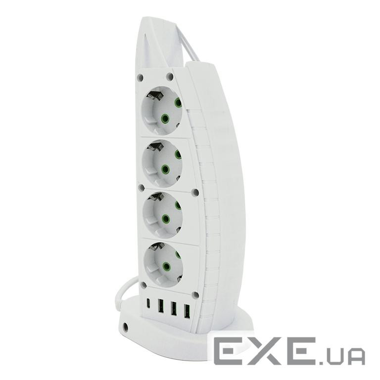 Мережевий фільтр F14, 8 розеток EU+3 USB+Type-C, кнопка включення з індикатором, 2 м, 3х (F14-White) (F14-White)