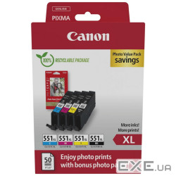 Картридж Canon CLI-551Multipack (BK,C,M,Y) XL +Paper (6443B008)