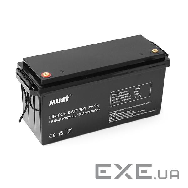 Акумуляторна батарея Must LiFePO4 LP15-24100 25.6V 100Ah, 2,56kWh, BMS50A@4S, 6000 cycles, 522x240x2