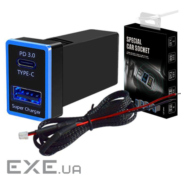 АЗУ врізне 60W-D01T03-S, PD+QC, Type-C: 30W, USB: 30W, LED підсвічування, комплект проводів під паян