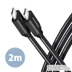 Кабель AXAGON BUCM3-CM10AB USB-C-USB-C 3.2 Gen 1, 2m, PD 60W, 3A, чорний (BUCM3-CM20AB)