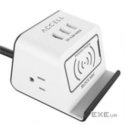 Accell Surge Protector D080B-041F Wireless Block Mini 2AC outlet 3xUSB-A WL Charging 5ft White Retai