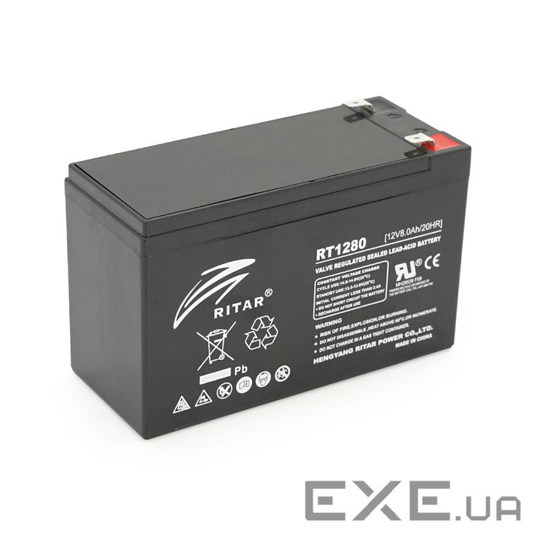 Акумуляторна батарея AGM RITAR RT1280, Black Case, 12V 8.0Ah (151 х 65 х 94 (100) ) Q10 (RT1280B)