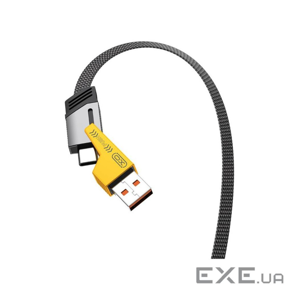 Дата кабель USB 2.0 AM to USB-C + USB 2.0 AM to Lightning 1.0m 60W black XO (NB283_4-in-1_Black)