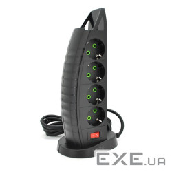 Мережевий фільтр F14, 8 розеток EU+3 USB+Type-C, кнопка включення з індикатором, 2 м, 3х (F14-Black) (F14-Black)