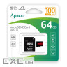 Карта пам'яті MicroSDHC 64GB UHS-I Class 10 Apacer + SD adapter (AP64GMCSX10UB-R)