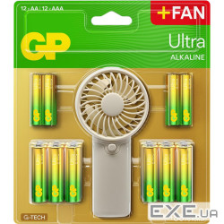 Батарейка Gp AA * 12 + AAA * 12 Ultra Alcaline + fan (4891199233982)