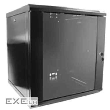 Шафа настінна Hypernet 12U 19" 600x450, glass door, black (WMNC-12U-FLAT-BL (GD-WMNC-12U-FLAT-black)